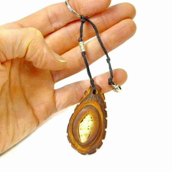 Wooden Keychain Handmade Key Chain Holder w/Shell Key Ring Keyring Gift Unique - Picture 7 of 12